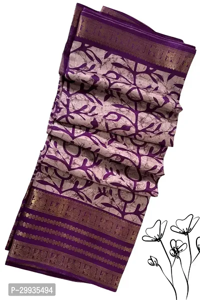 Stylish Purple Silk Blend Printed Saree with Blouse piece For Women-thumb2