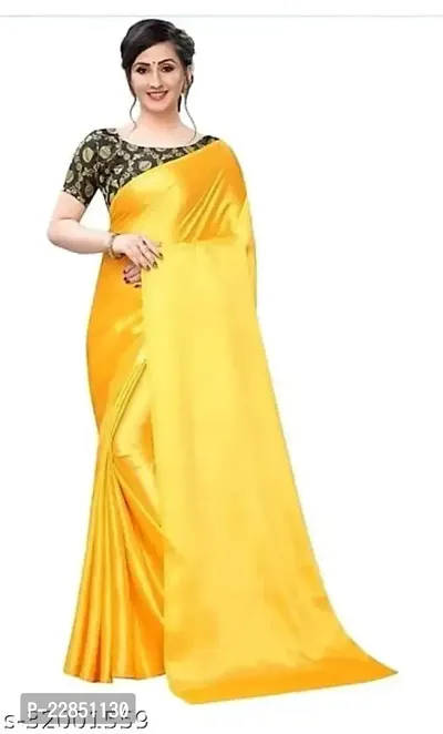 Sanwariya Silks Women's Trendy Satin Plain Saree with Unstitched Blouse Piece (KAMAKHYA_YELLOW)
