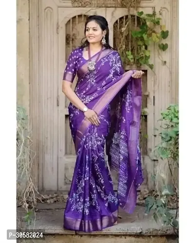 Stylish Purple Georgette Printed Saree with Blouse piece For Women-thumb0