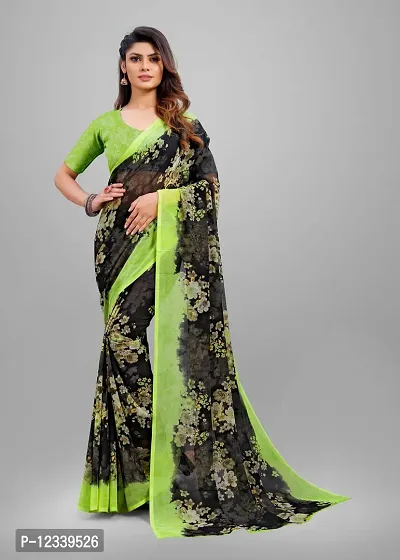 Stylish Light green Floral Printed Georgette Saree With Blouse Piece For Women