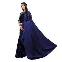 Sanwariya Silks Women's Trendy Satin Plain Saree with Unstitched Blouse Piece (Matka Navy Blue)-thumb2