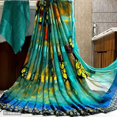 SANWARIYA SILK GEORGETTE SATIN PATTA   Printed Saree With Unstiched Blouse Piece