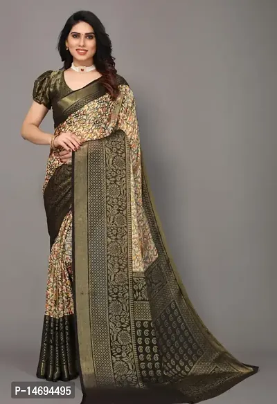 Womens brasso Printed Saree With Unstiched Blouse Piece-thumb0