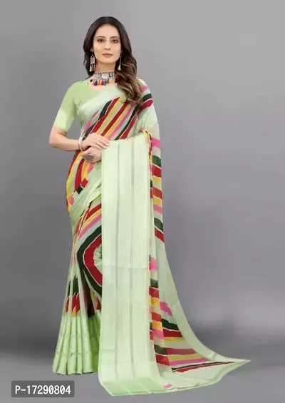 WOMANS PRINTED  SATIN PATTA SAREE WITH BLOUSE PIECE-thumb0