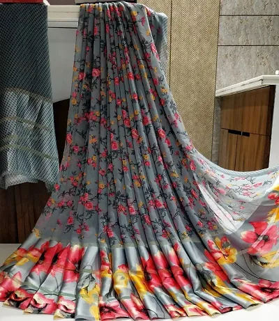 Trendy Satin Printed Sarees With Blouse Piece