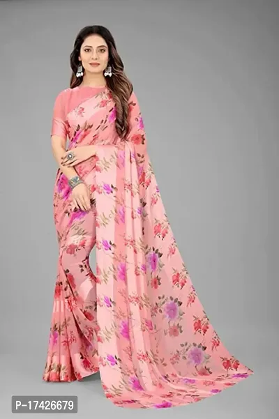 WOMANS PRINTED SATIN PATTA  SAREE WITH BLOUSE PIECE-thumb0