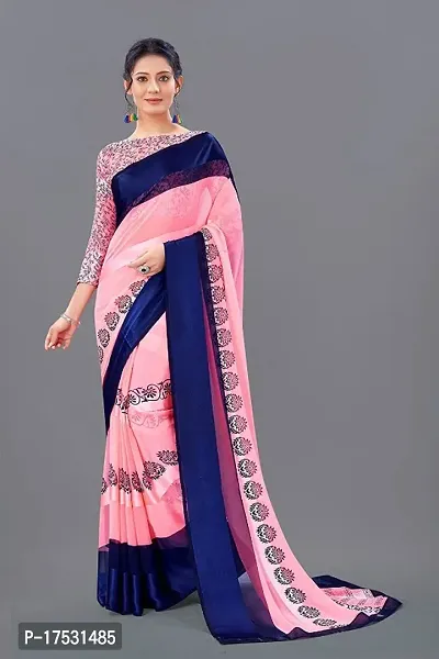 WOMANS PRINTED SATIN PATTA SAREE WITH BLOUSE PIECE-thumb0