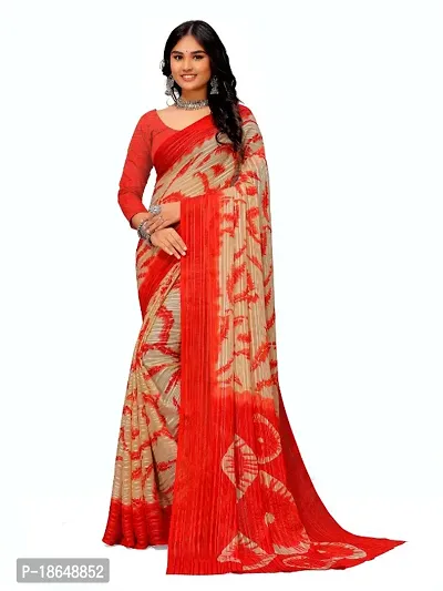 WOMANS PRINTED GEORGETTE  SAREE WITH BLOUSE PIECE