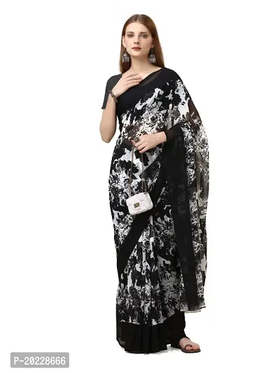 WOMANS PRINTED GEORGETTE SAREE WITH BLOUSE PIECE