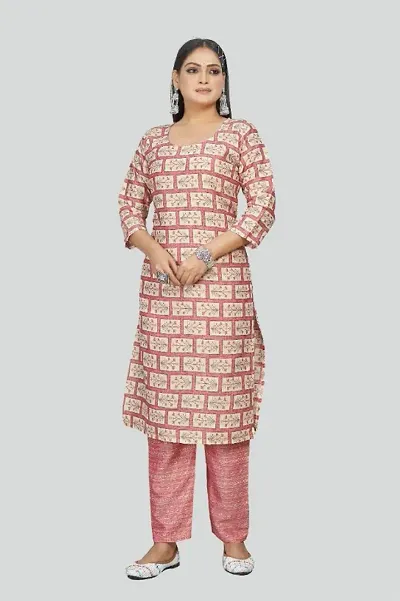 Stylish Cotton Blend Printed A-Line Kurta Bottom Set