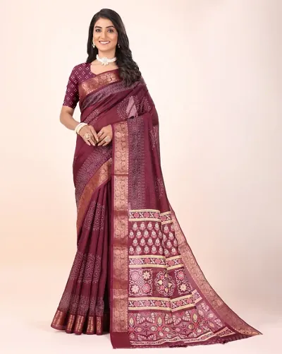 Best Selling Cotton Blend Saree with Blouse piece 