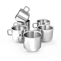 Kneaders Stainless Steel Set of 6 Double Wall Tea Cups- 100 ml Each (Tea Cup Design 2)-thumb1