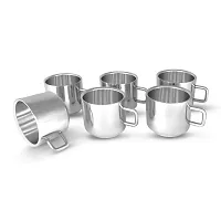 Kneaders Stainless Steel Set of 6 Double Wall Tea Cups- 100 ml Each (Tea Cup Design 2)-thumb3