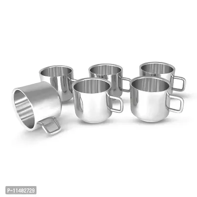 Kneaders Stainless Steel Set of 6 Double Wall Tea Cups- 100 ml Each (Tea Cup Design 2)-thumb4