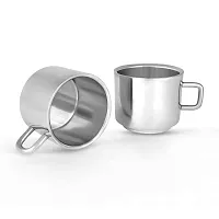 Kneaders Stainless Steel Set of 6 Double Wall Tea Cups- 100 ml Each (Tea Cup Design 2)-thumb2