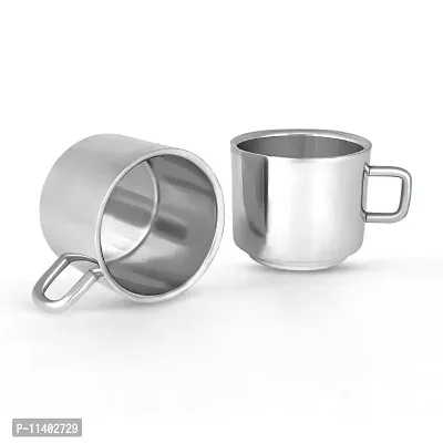 Kneaders Stainless Steel Set of 6 Double Wall Tea Cups- 100 ml Each (Tea Cup Design 2)-thumb3