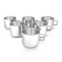 Kneaders Stainless Steel Set of 6 Double Wall Tea Cups- 100 ml Each (Tea Cup Design 2)-thumb4