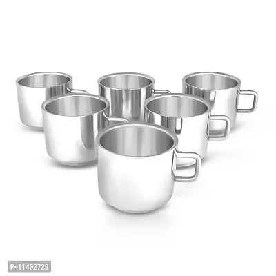 Kneaders Stainless Steel Set of 6 Double Wall Tea Cups- 100 ml Each (Tea Cup Design 2)-thumb5