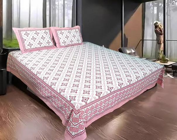 Printed Cotton Double Bedsheet with 2 Pillow Cover