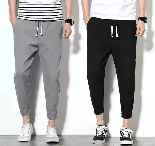 Classic Cotton Blend Solid Track Pants for Men combo pack of 2