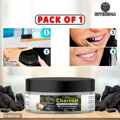 DITEKSHA Activated Charcoal Teeth Whitening Charcoal Powder | For Tobacco Stain, Tartar, Gutkha Stain and Yellow Teeth Removal | No Side Effect-Pack of-1-(50 gm)