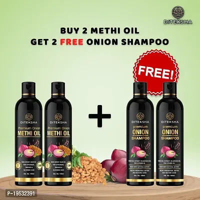 DITEKSHA Onion Methi oil For Hair Fall Control, Hair Growth,Hair Regrowth,+ Onion shampoo free ( buy 2 get 2 free )