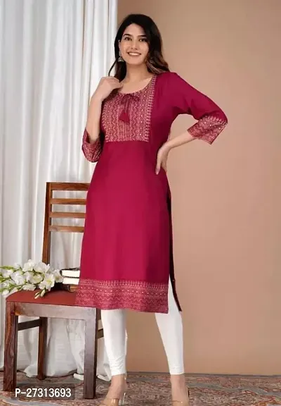 Stylish Maroon Rayon A-Line Kurti For Women-thumb0