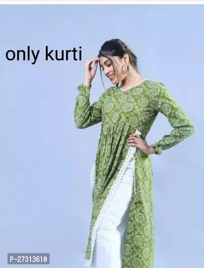 Stylish Green Rayon A-Line Kurti For Women