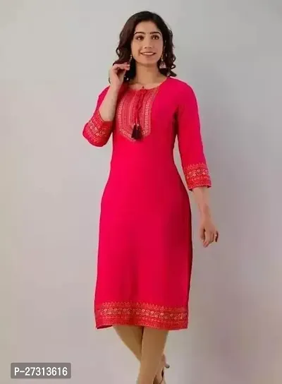 Stylish Red Rayon A-Line Kurti For Women-thumb0