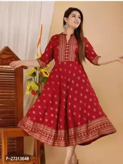 Stylish Red Rayon Anarkali Kurti For Women-thumb0