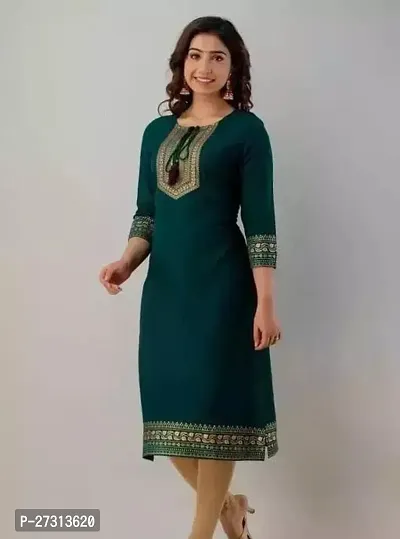 Stylish Green Rayon A-Line Kurti For Women