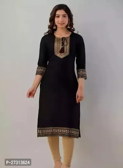 Stylish Black Rayon A-Line Kurti For Women