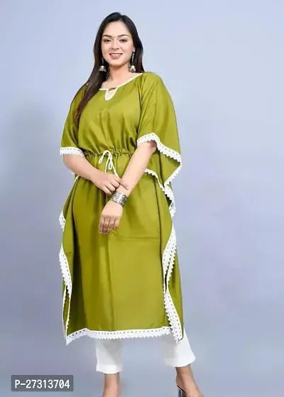 Stylish Green Rayon Kaftan Kurti For Women-thumb0