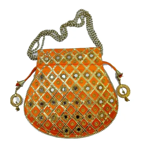 Ekam Art Women's Rajasthani Style Silk Potli Gota Patti Handbag, Potlis Drawstring Hand-Carry Valentine Gift