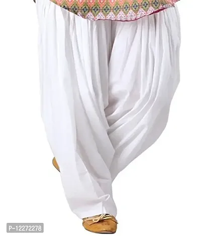 White Full Punjabi Patiala 100% Cotton Bottom Salwar for Kurta Top Free Size Pant-thumb0