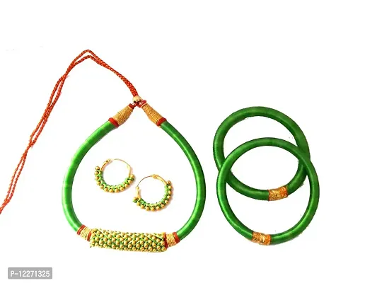 Green Silk Thread Bangles Necklace Set Rakhi Gifts for Sister