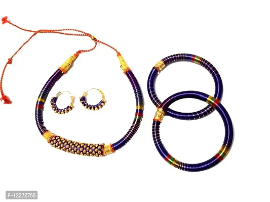 Blue Color Fashion Jewellery Silk Thread Necklace Set for Women and Girls Festival Jewellery