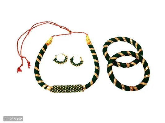 Green Color Silk Thread Necklace Sets