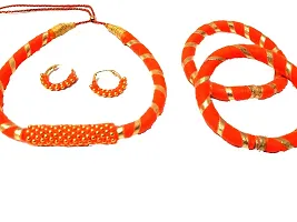 Orange Color Necklace Set/Silk Thread Jewellery Necklace Sets-thumb1