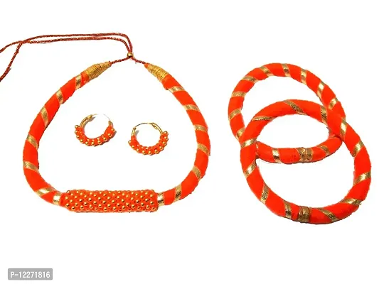 Orange Color Necklace Set/Silk Thread Jewellery Necklace Sets-thumb3