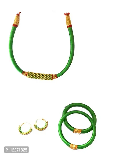 Green Silk Thread Bangles Necklace Set Rakhi Gifts for Sister-thumb3