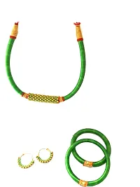 Green Silk Thread Bangles Necklace Set Rakhi Gifts for Sister-thumb3