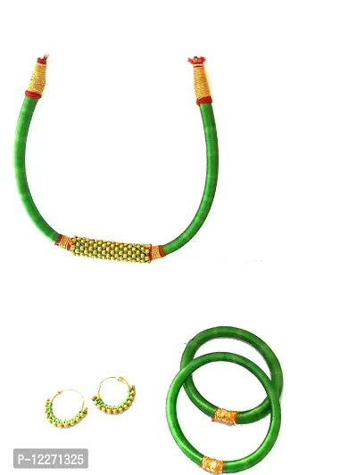 Green Silk Thread Bangles Necklace Set Rakhi Gifts for Sister-thumb4