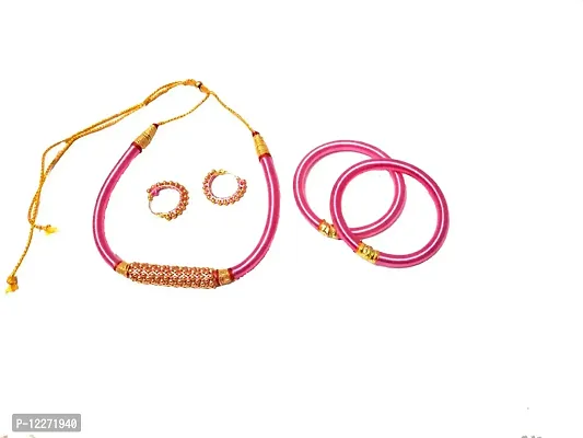 Ekam Art Rajasthani Handmade Silk Thread Necklace Sets Baby Pink Color For Women