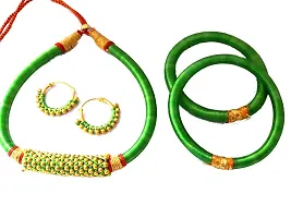 Green Silk Thread Bangles Necklace Set Rakhi Gifts for Sister-thumb1