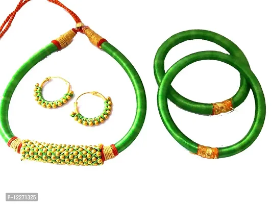 Green Silk Thread Bangles Necklace Set Rakhi Gifts for Sister-thumb2