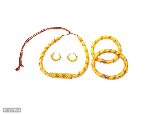Yellow Necklace Silk Thread Jewellery Necklace Sets with Bangles Earrings Garba Jewellery