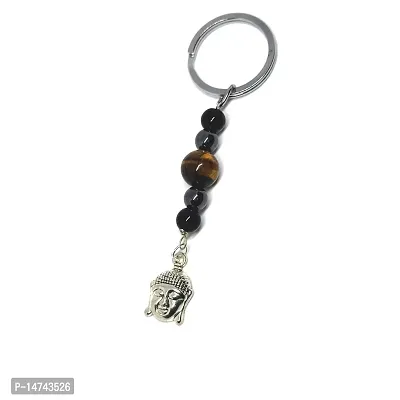 ASTROGHAR Natural Triple Protection Black Obsidian Tiger Eye And Hematite Buddha Crystal Key Chain Key Ring For Chakra And Reiki Healing