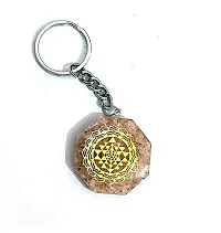 ASTROGHAR Shri yantra Laxmi Yantra Rose Quartz Crystal Chips Orgone key Chain key Ring-thumb1