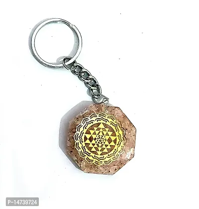 ASTROGHAR Shri yantra Laxmi Yantra Rose Quartz Crystal Chips Orgone key Chain key Ring-thumb2